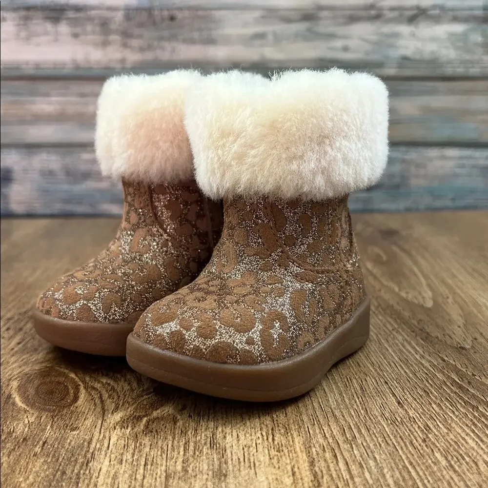 Ugg Baby Jorie II Glitter Leopard Booties Size 0/1